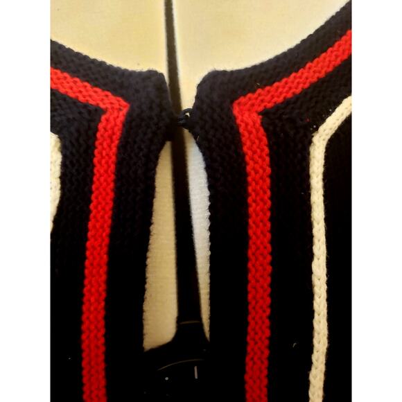 Talbots Blue Open Front Cardigan Sweater Red White Stripe Trim | SZ 3X | NWT - Picture 4 of 11